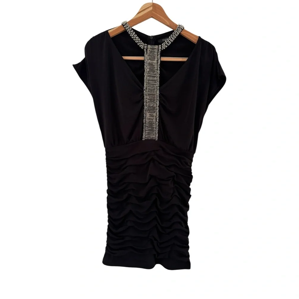 🛍️SALE🛍️ Forever 21 Jeweled Neckline Black Mini Dress - Picture 3 of 9